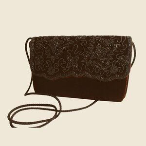 *Elegant Burgundy Velour and Beaded 2-Way Crossbody Clutch
